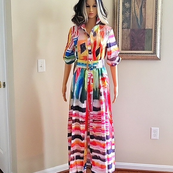 ABSTRACT BUTTON DOWN SHIRT DRESS WITH BELT - Picture 6 of 6